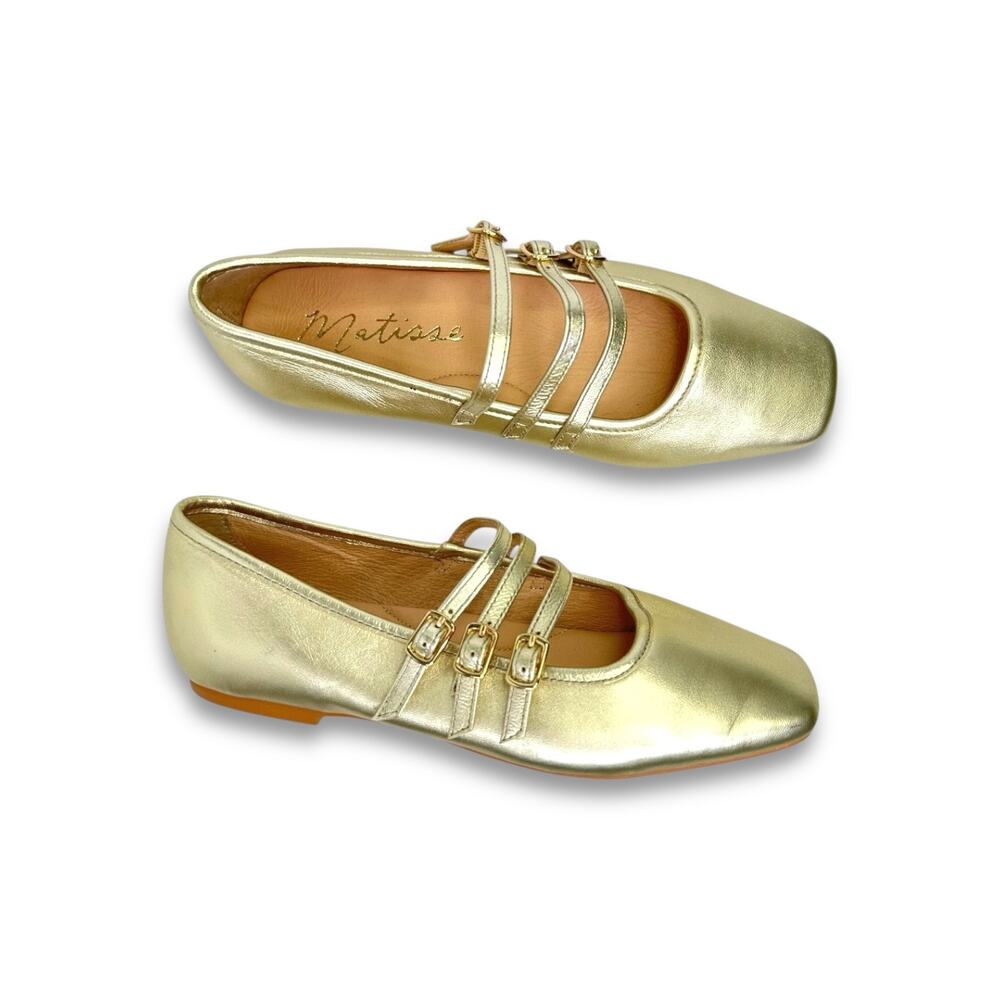 Matisse Women's Nova Metallic Mary Jane Ballet Flats Size 7.5 M Gold Leather